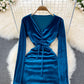 Sexy Langarm-Kleid aus Samt mit V-Ausschnitt Modekleid 10864 