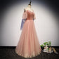 Robe de bal longue en tulle velours rose, robe de soirée rose 10079