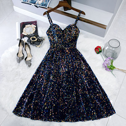 Black Shiny Sequin Short Homecoming Dress Prom Dress Evening Dress Party Dress 8207