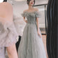 Gray tulle long prom dress A line evening dress  10647