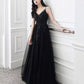 Black tulle sequins long prom dress evening dress  10391
