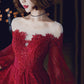 Langes Ballkleid aus bordeauxroter Spitze Abendkleid in A-Linie 10213
