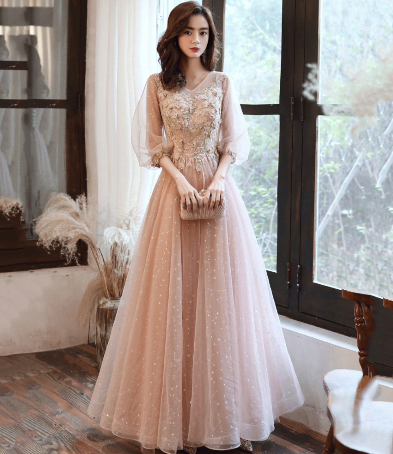Süßes langes Ballkleid aus Tüllspitze A-Linie Abendkleid 10554