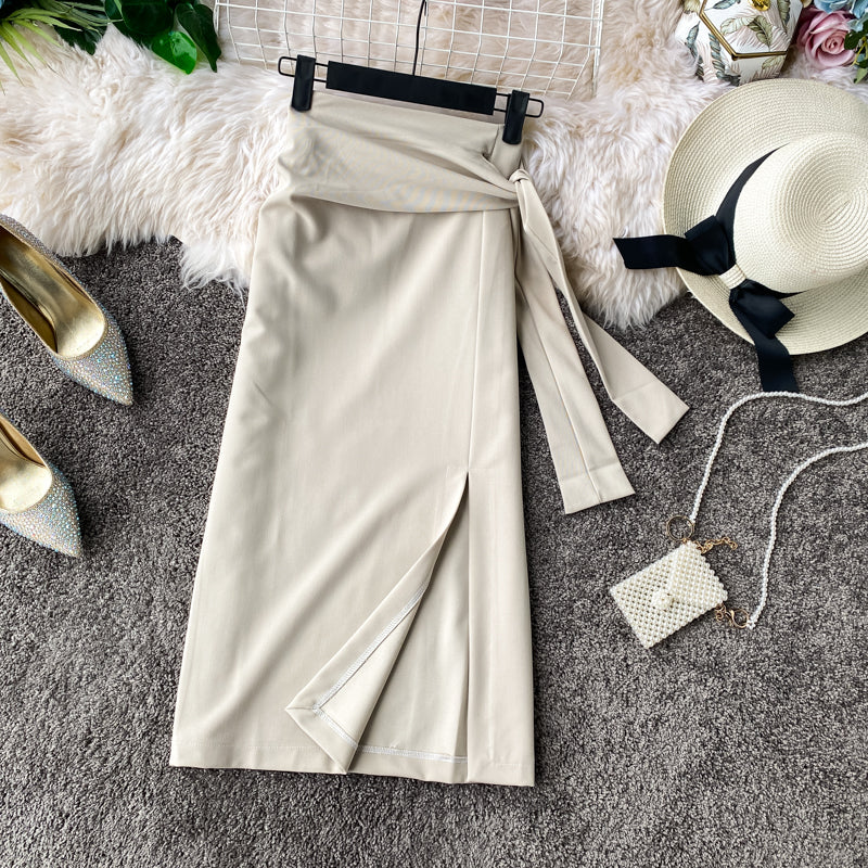 Versatile side slit skirt women's medium length high waist slim one-step skirt  11301