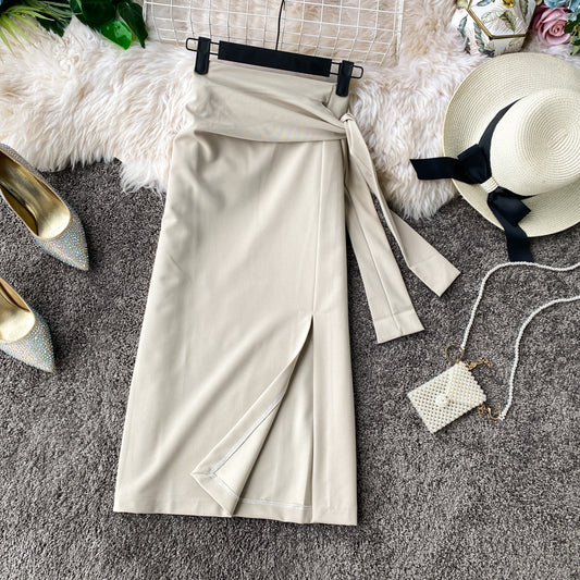 Versatile side slit skirt women's medium length high waist slim one-step skirt  11301