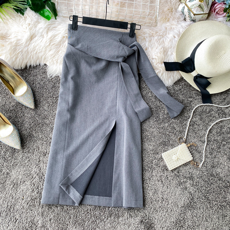 Versatile side slit skirt women's medium length high waist slim one-step skirt  11301