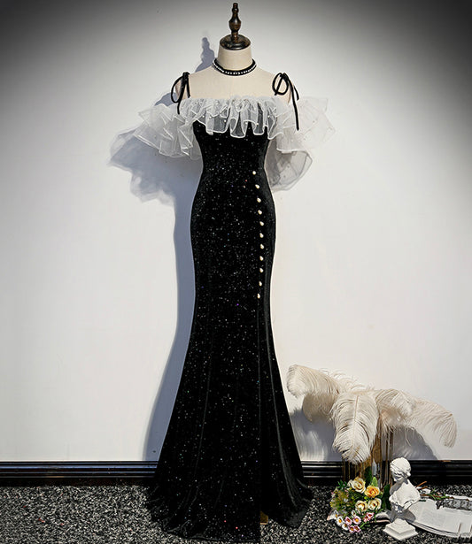 Robe de bal longue sirène noire robe de soirée noire 8927