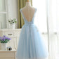 Blue tulle lace short prom dress A line homecoming dress  10577