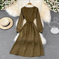 Simple V Neck Long Sleeve Dress Fashion Dress  10874