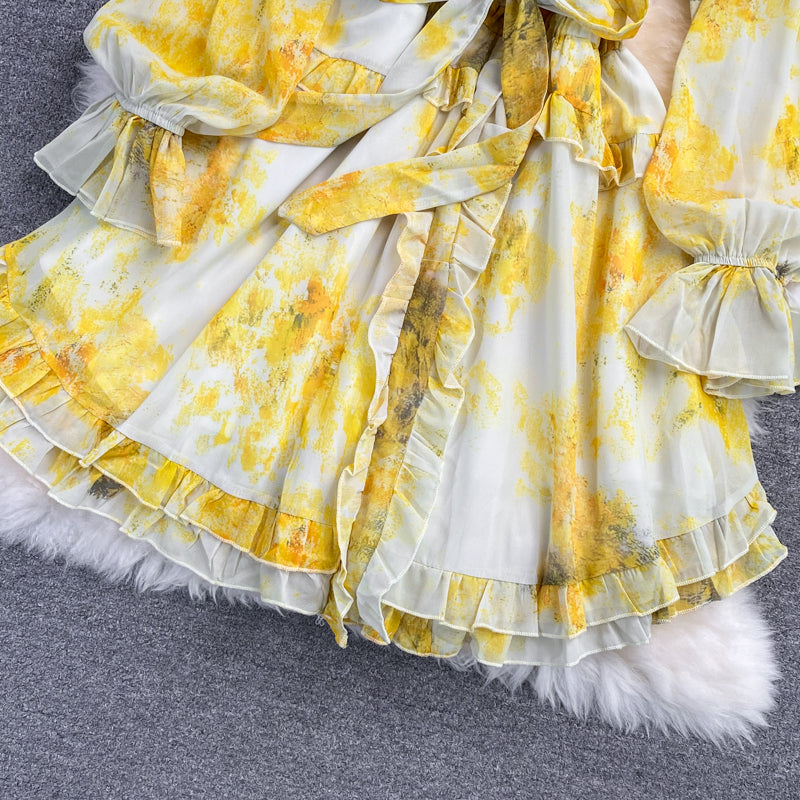 Süßes kurzes Kleid mit V-Ausschnitt A-Linie Modekleid 10669