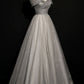 Robe de soirée longue en tulle gris à paillettes 8701