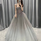 Langes Ballkleid aus grauem Tüll mit Pailletten A-Linie Abendkleid 10564