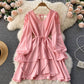 Robe simple à manches longues et col en V Robe tendance 10775