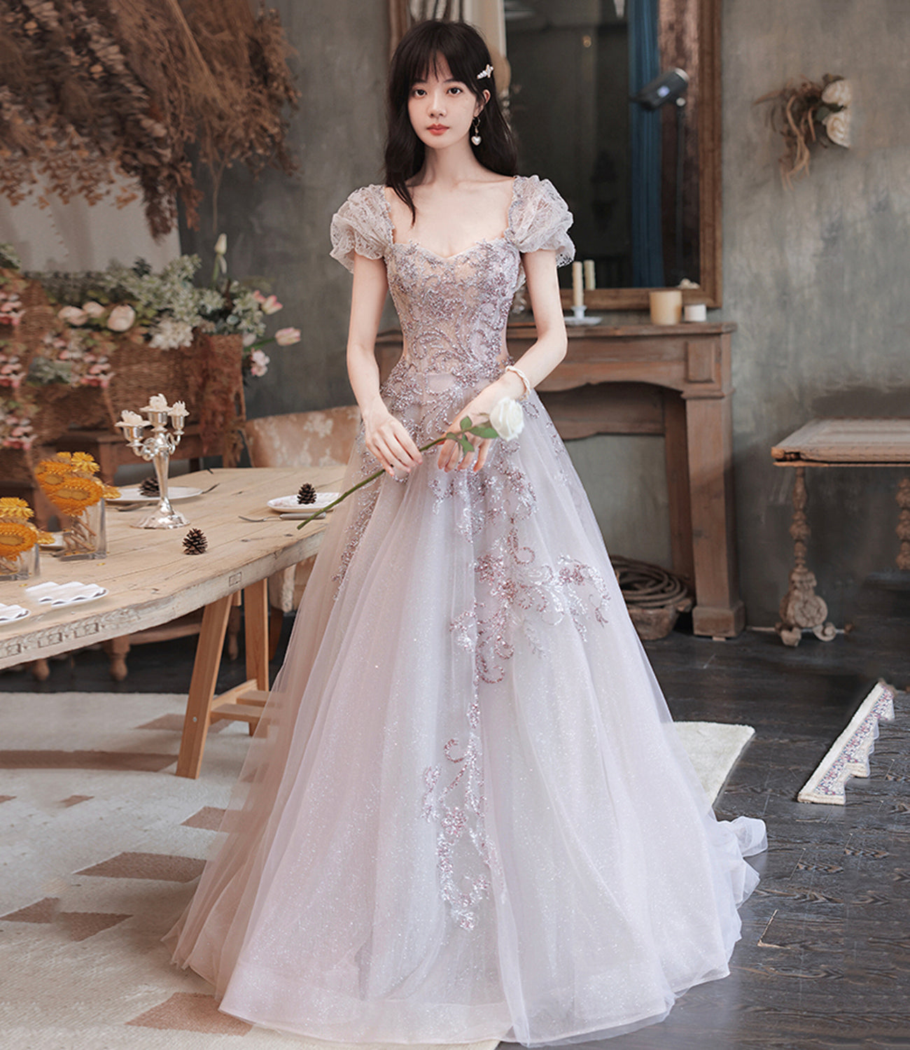 Robe de soirée longue en tulle à paillettes mignonne 10251