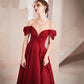 Langes Ballkleid aus Burgund-Satin A-Linie Abendkleid 10578