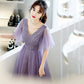 Lila Tüll Pailletten langes Ballkleid A-Linie Abendkleid 10462