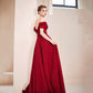 Langes Ballkleid aus Burgund-Satin A-Linie Abendkleid 10578