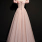 Robe de soirée longue en tulle rose avec ligne A 8693
