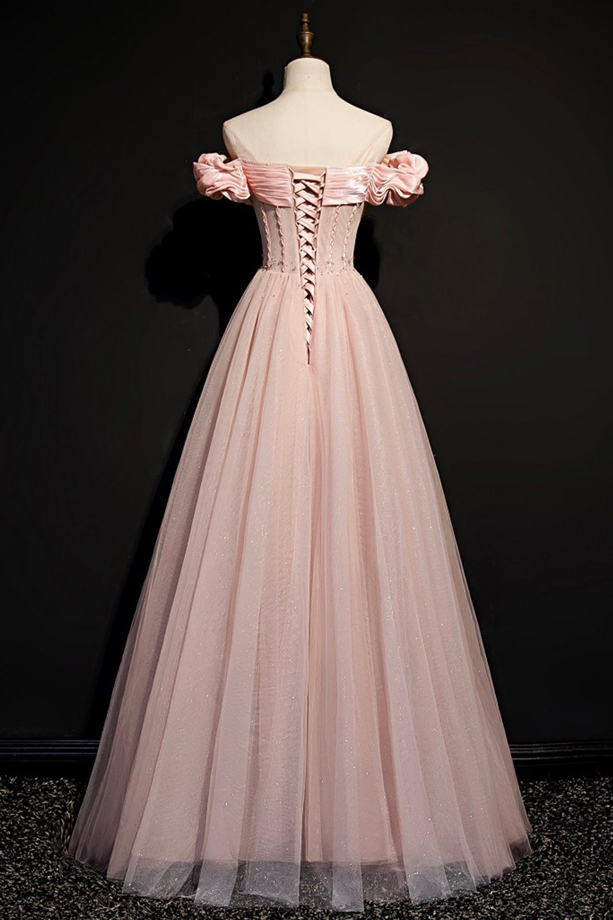 Robe de soirée longue en tulle rose avec ligne A 8693