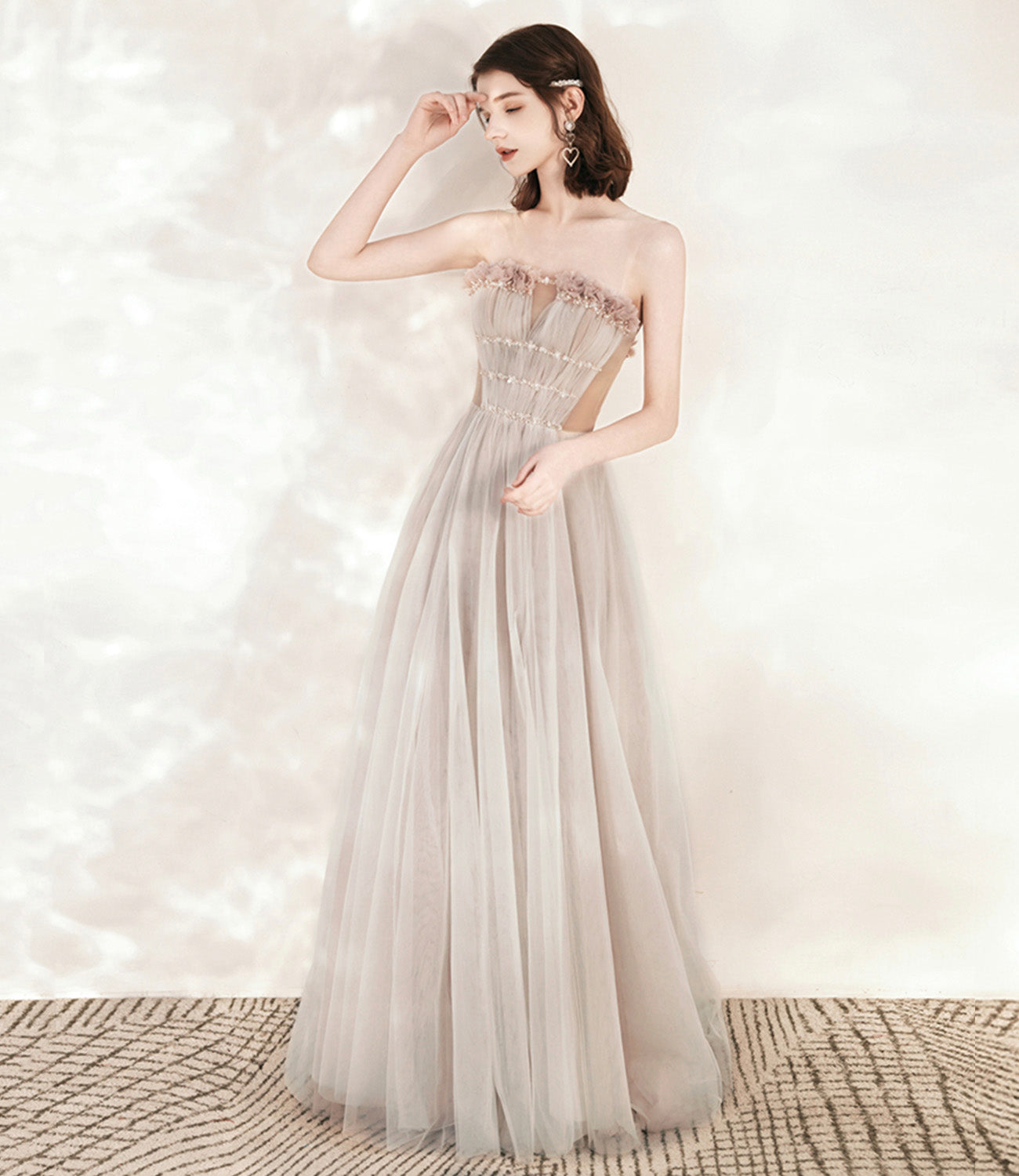 Cute tulle long A line prom dress evening dress  10544