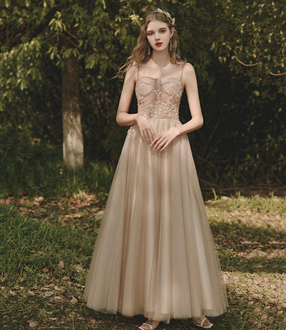 Cute tulle lace long prom dress A line evening dress  10398