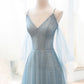 Blaues langes Ballkleid aus Tüll in A-Linie blaues Abendkleid 8764