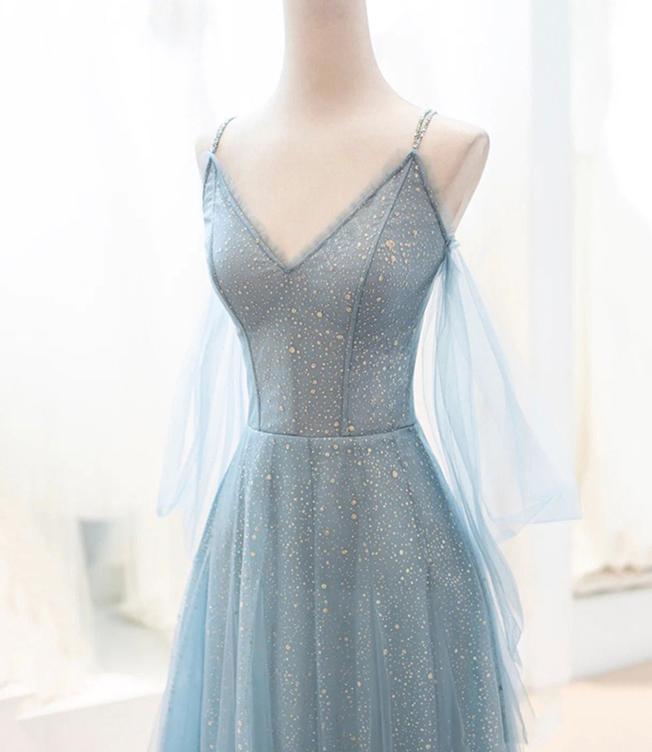 Blaues langes Ballkleid aus Tüll in A-Linie blaues Abendkleid 8764