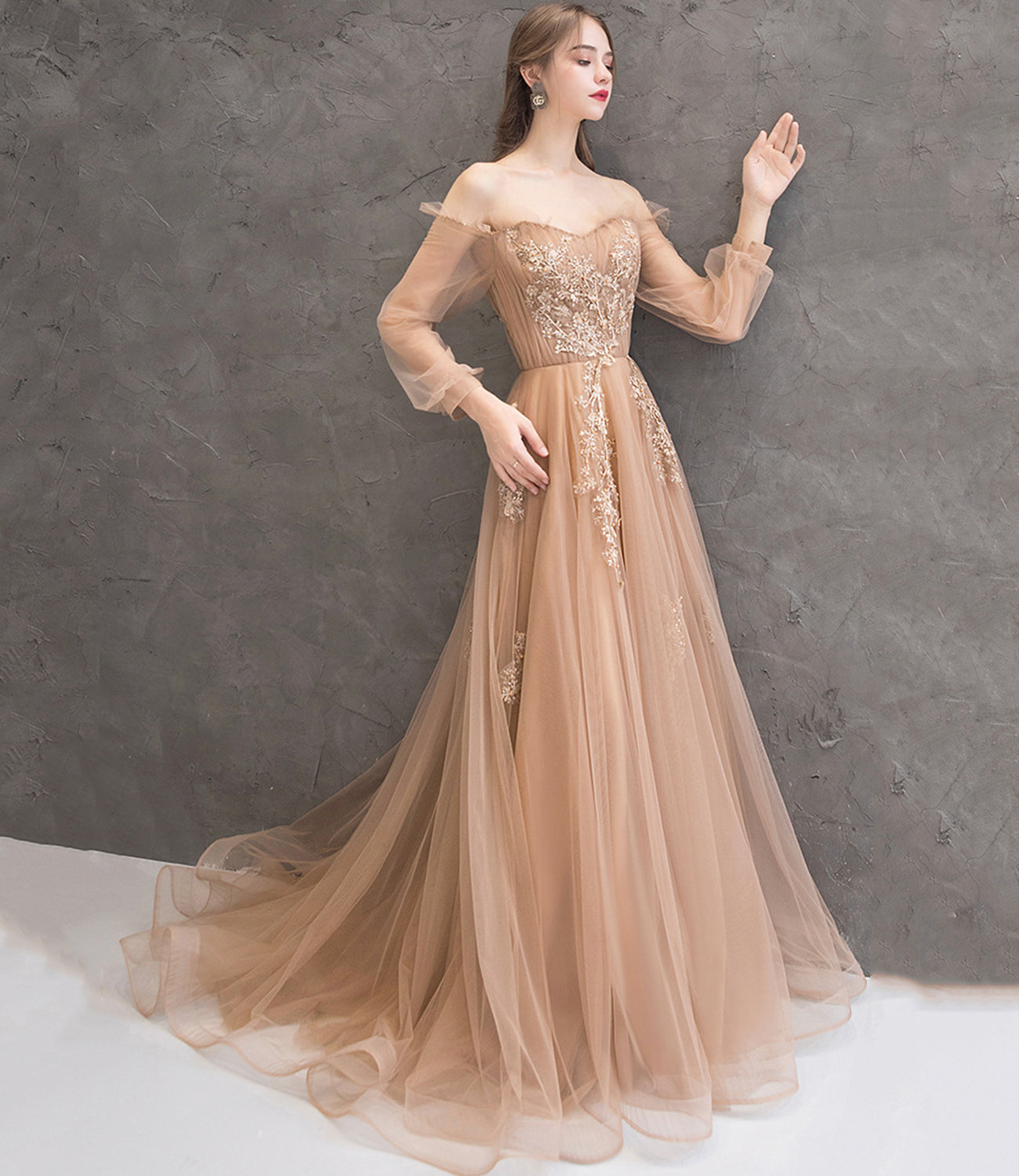 Elegantes langes Ballkleid aus Tüllspitze A-Linie Abendkleid 10344
