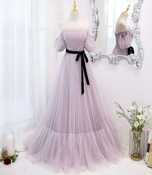 Lila Tüll langes Ballkleid A-Linie Abendkleid 10446