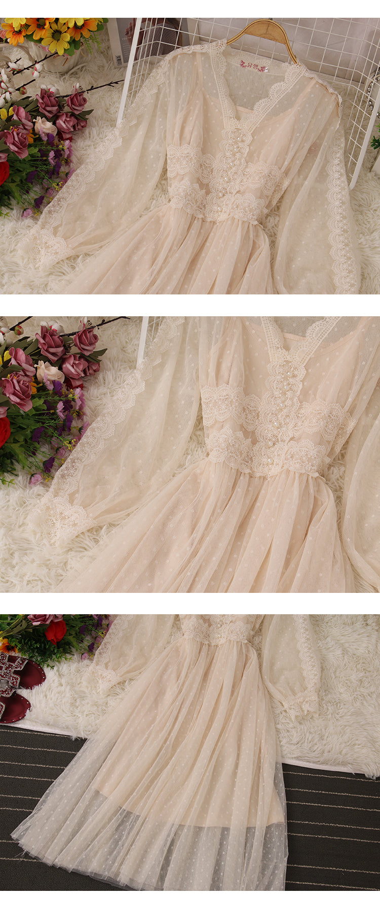 Robe mignonne à manches longues en dentelle Robe tendance 10958