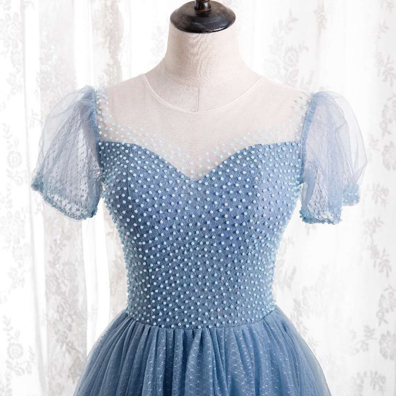 Blaues langes Ballkleid aus Tüll in A-Linie blaues Abendkleid 8728