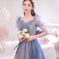Blue tulle long A line prom dress blue evening dress  10530