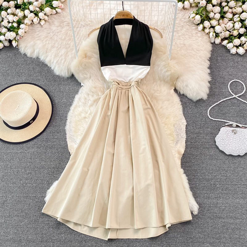 Robe élégante dos nu à col licou Robe trapèze tendance 10926