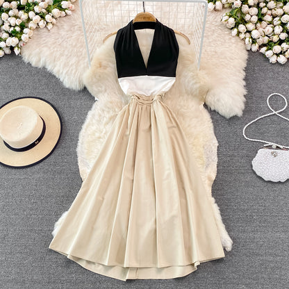 Robe élégante dos nu à col licou Robe trapèze tendance 10926