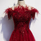 Robe de soirée longue en tulle bordeaux à paillettes 8710