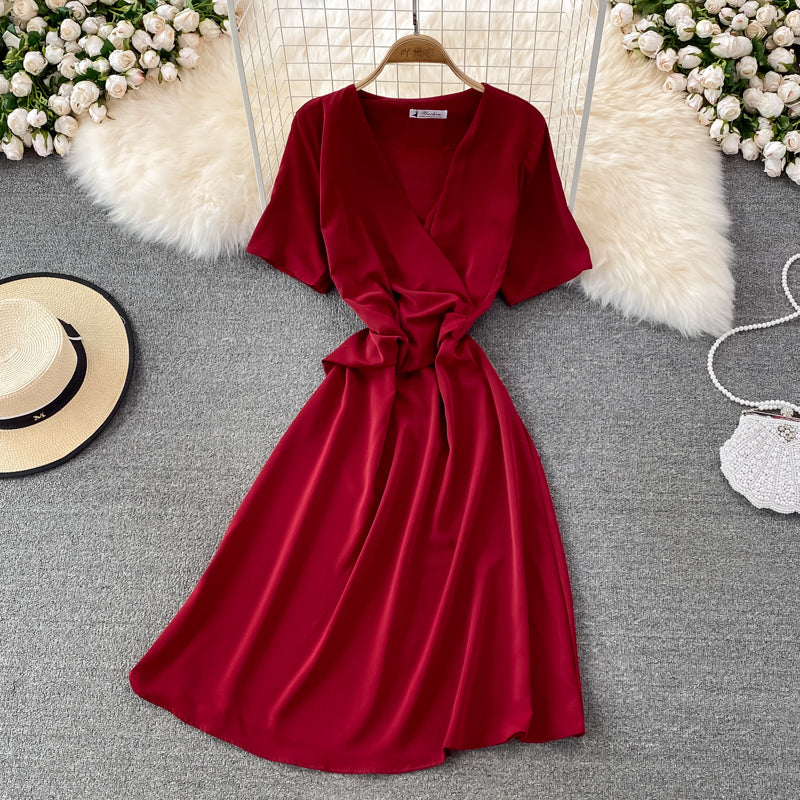 Simple V Neck Short Dress Fashion Dress  10865