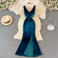 Sexy V-Ausschnitt Samt Langes Kleid Modekleid 10782 