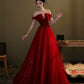 Langes Ballkleid Abendkleid aus rotem Tüll mit Pailletten 10276
