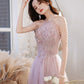 Pink tulle beads long prom dress A line evening gown  10299