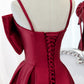 Burgundy satin long A line prom dress evening dress  8825