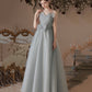 Gray soft chiffon long prom dress A line evening dress  10427