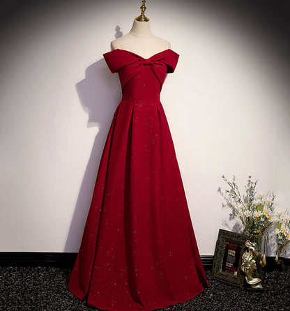 Robe de soirée longue en satin bordeaux Robe de soirée trapèze 10138