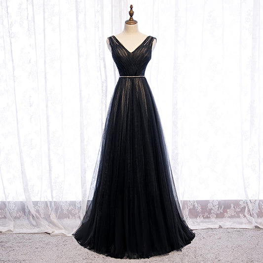 Black tulle long prom dress formal dress  8267