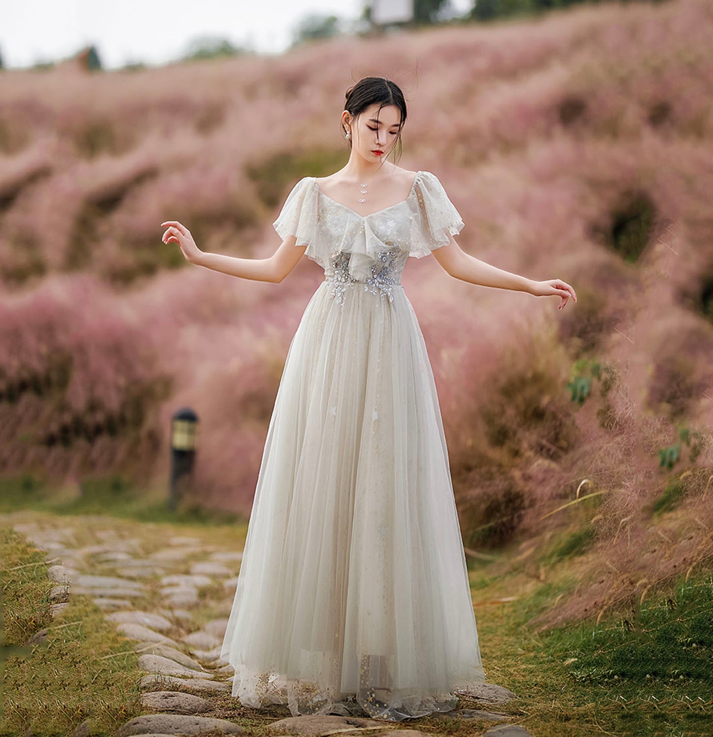 Süßes Tüll Pailletten langes Ballkleid Abendkleid 10205