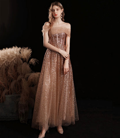Ballkleid Abendkleid 10412 aus glänzendem Tüll mit Pailletten in Teelänge