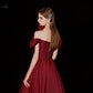 Burgundy satin long prom dress A line evening dress  10316