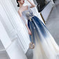Blue tulle sequins long prom dress blue evening dress  10203