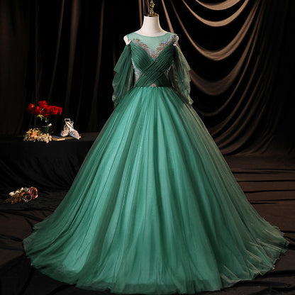 Grünes Tüll langes Ballkleid in A-Linie Grünes Abendkleid 10635
