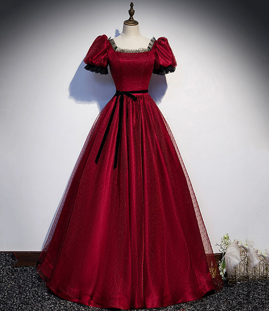 Burgund Tüll lange A-Linie Ballkleid Abendkleid 8839