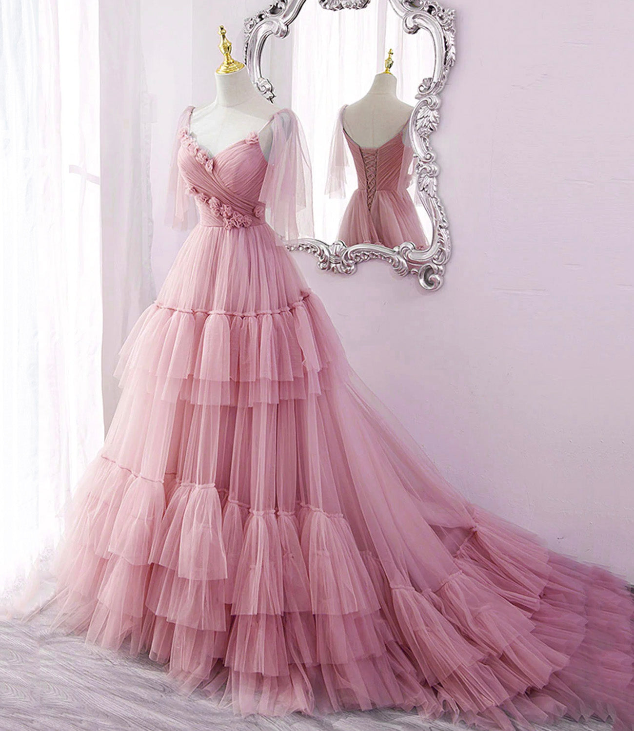Blaues langes Ballkleid aus Tüll in A-Linie blaues Abendkleid 10551